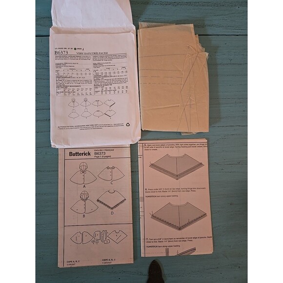 Butterick B6373 Vtg Hooded Capes Poncho SZ 6-8 Child SEWING PATTERN Pre-owned - Picture 3 of 3